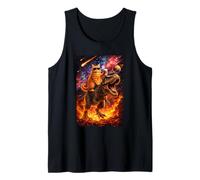 Funny Coffee Orange Cat Riding T-Rex in Cosmic Galaxy UFO Camiseta sin Mangas