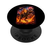 Funny Coffee Orange Cat Riding T-Rex in Cosmic Galaxy UFO PopSockets PopGrip Adhesivo