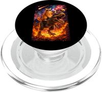 Funny Coffee Orange Cat Riding T-Rex in Cosmic Galaxy UFO PopSockets PopGrip para MagSafe
