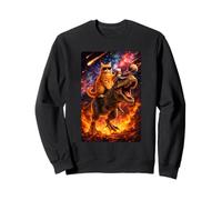 Funny Coffee Orange Cat Riding T-Rex in Cosmic Galaxy UFO Sudadera