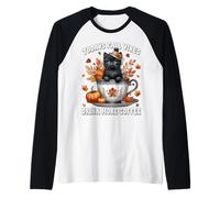 Funny Coffee Saying For Fall and Cat Mom with Black Cat Camiseta Manga Raglan