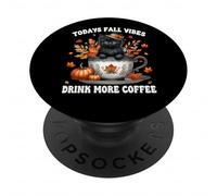 Funny Coffee Saying For Fall and Cat Mom with Black Cat PopSockets PopGrip Adhesivo