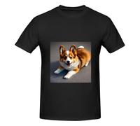 Funny Corgi Butt Brown Print - Camiseta básica de manga corta para hombre, clásica esencial, algodón suave para familiares y amigos, Negro, 3XL