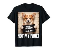 Funny Corgi Mugshot Ilegal Tail Wagging Not My Fault Camiseta