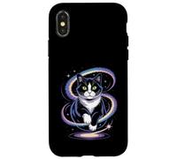 Funny Cosmic Cat Floating Space Kitty Galaxy Humor Mujeres Hombres Carcasa para iPhone X/XS