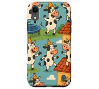 Funny Cow Cartoon Dancing Party Animal Celebration Art Carcasa para iPhone XR