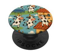 Funny Cow Cartoon Dancing Party Animal Celebration Art PopSockets PopGrip Adhesivo