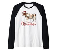 Funny Cow Lovers Cattle Famer Farming MOO Christmas Lights Camiseta Manga Raglan