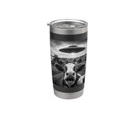 Funny Cow UFO Selfie Alien Nave Espacial Granja Humor Obra De Arte Vaso térmico de acero inoxidable de doble pared