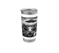 Funny Cow UFO Selfie Alien Nave Espacial Granja Humor Obra De Arte Vaso térmico de acero inoxidable de doble pared
