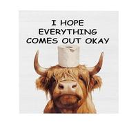 Funny Cow Wall Decor - Western Animal Wooden Wall Art, 5 x 5 Inch Funny Animal Bathroom Canvas Walls Art For Home Toilet & Farmhouse Hotel Restaurant Decor, Housewarming Gift