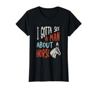 Funny Cowboy Tengo Que Ver a un Hombre sobre un Caballo Camiseta gráfica económica, Mujer, Negro, XS