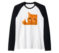 Funny Crying Orange Cat Meme Thumbs-up Weird Cat Face Meme Camiseta Manga Raglan