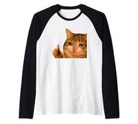 Funny Crying Tabby Cat Meme Thumbs-up Weird Cat Face Meme Camiseta Manga Raglan