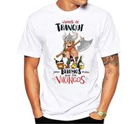 FUNNY CUP Camiseta Vamos de Tranqui Pero bebemos mas Que los Vikingos. Fiestas, Grupos Despedida Soltero, cumpleaños. (S)