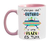 FUNNY CUP Taza Opositor: Vengo del Futuro y una Plaza es Tuya. Taza de Oposiciones para Regalo al Estudiante. Tamaño Color (Rosa)