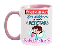 FUNNY CUP Taza Precaución Soy Médica y Puedo recetar supositorios. Taza Graciosa para medicas de Regalo (Rosa)