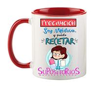 FUNNY CUP Taza Precaución Soy Médica y Puedo recetar supositorios. Taza Graciosa para medicas de Regalo (Rojo)