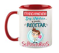 FUNNY CUP Taza Precaución Soy MédicO y Puedo recetar supositorios. Taza Graciosa para medicos de Regalo (Medico Rojo)