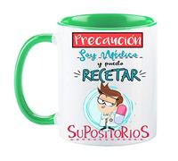 FUNNY CUP Taza Precaución Soy MédicO y Puedo recetar supositorios. Taza Graciosa para medicos de Regalo (Medico Verde)