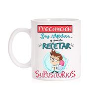 FUNNY CUP Taza Precaución Soy MédicO y Puedo recetar supositorios. Taza Graciosa para medicos de Regalo (Medico Blanco)