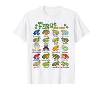 Funny Cute Types of Frogs Around The World For Kid Student Camiseta gráfica económica, Hombre, Blanco, L