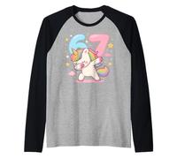 Funny Dabbing Unicorn 6th 7th Birthday Six Seven Meme Girl Camiseta Manga Raglan