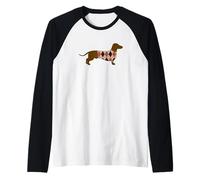 Funny Dachshund Dog in Argyle Sweater Design Camiseta Manga Raglan