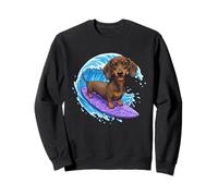 Funny Dachshund está surfeando una Ola del océano 1 - Fan Fun Sudadera