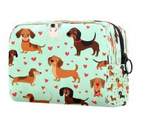 Funny Dachshunds Love Hearts - Bolsa de cosméticos para mujer, neceser de viaje, bolsa organizadora de maquillaje grande con cremallera, multicolor, 18.5x7.5x13cm/7.3x3x5.1in, Neceser