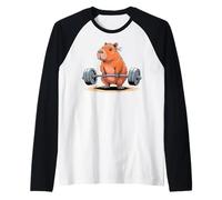 Funny Deadlift Capybara Cute Fitness Capy Gym Lover Camiseta Manga Raglan