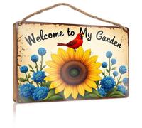 Funny Decor For Home Welcome To My Garden: A Vibrant Sunflower Scene Wooded Sign - Decoración de piscina y patio (15 x 28 cm)