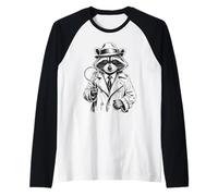 Funny Detective Raccoon Camiseta Manga Raglan