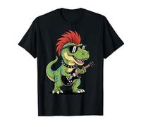 Funny Dino Punk Rock Dinosaur Rock'n Roll Band Guitar Camiseta