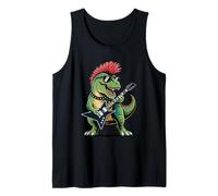 Funny Dino Punk Rock Dinosaur Rock'n Roll Band Guitar Camiseta sin Mangas
