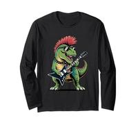 Funny Dino Punk Rock Dinosaur Rock'n Roll Band Guitar Manga Larga