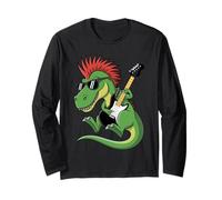Funny Dino Punk Rock Dinosaur Rock'n Roll Band Guitar Manga Larga