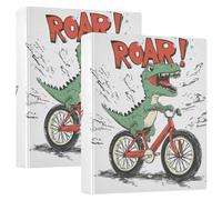 Funny Dinosaur - Carpetas de cuaderno de 1 y 1/2 pulgadas, anillas redondas con cubierta de bolsillo, paquete de 1/2 carpetas surtidas de tapa dura