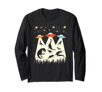 Funny Dinosaur UFO Lover Retro Vintage Alien Abduction Manga Larga