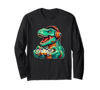Funny Dinosaur Video Games Cool Gamer T-Rex Men Women Kids Manga Larga