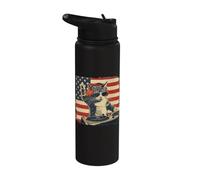 Funny DJ Cat Disco Sound Tech Headphone Music US Flag Stainless Steel Insulated Water Bottle