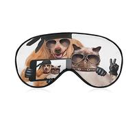 Funny Dog Cat Selfie Sleep Mask Cute Animals Blindfold para dormir Elástico Blackout Eye Mask Cover para toda la noche de sueño, viaje y siesta