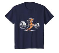 Funny Dog Dachshund Weightlifting Gym Camiseta, Niños, Azul Marino, 4 años