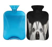 Funny Dog Husky - Botella de agua caliente con tapa, bolsa de agua caliente transparente de 2 l para compresas frías/calientes, calentador de manos y pies, alivio del dolor de cuello y hombros (cachorro adorable