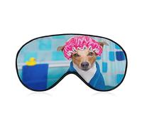 Funny Dog in A Bathtub Sleep Mask Yellow Duck Blue Toalla con los ojos vendados para dormir Elástico Blackout Eye Mask Cover para toda la noche de sueño, viajes y siestas