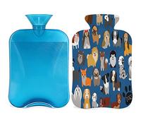 Funny Dogs Botella de agua caliente con funda esponjosa, bolsa de agua caliente de gran capacidad de 2 litros, bolsa de agua para cachorros para noches acogedoras, alivio del dolor, espalda, cuello