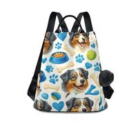 Funny Dogs Faces - Mochila azul para llevar a diario, compartimento principal con cremallera trasera y bolsillos laterales, estilo casual con pompón