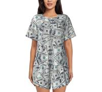 Funny Dollar Money - Pijama para mujer, cómodo conjunto de ropa de dormir de manga corta con botones en la parte superior y bolsillo, Negro -, Large