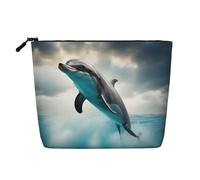 Funny Dolphin Looking At You - Bolsa de maquillaje de viaje con impresión de gran capacidad para mujeres, bolsa de cosméticos portátil, bolsa de aseo