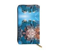 Funny Dolphin Looking at You - Cartera larga de piel con estampado de delfín para mujer, a la moda, con múltiples ranuras para tarjetas, bolsillo para monedas, color negro, talla única